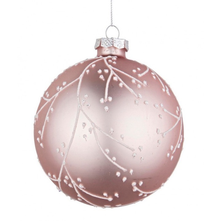 Set 8 globuri sticla roz Sakura 10 cm