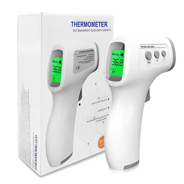 Termometru digital non contact cu infrarosu, SDLOGAL, Certificat medical, Gri