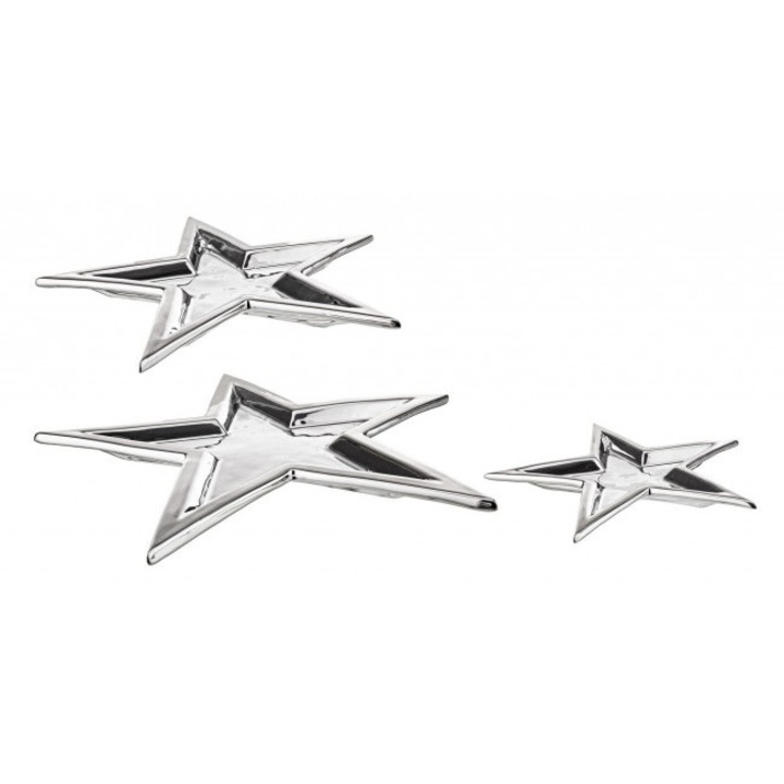 Set 3 platouri decorative portelan argintiu Stea 18.6x18.2x1.5 cm, 25.2x24x2 cm, 31.7x30.2x2.2 cm