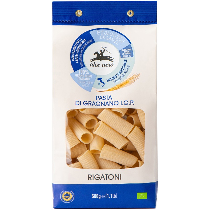 Rigatoni Gragnano P.G.I. Alce Nero Bio din grau dur, 500g