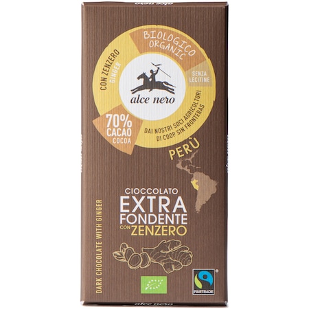 Ciocolata neagra organica cu ghimbir din India Alce Nero Fairtrade, 50g