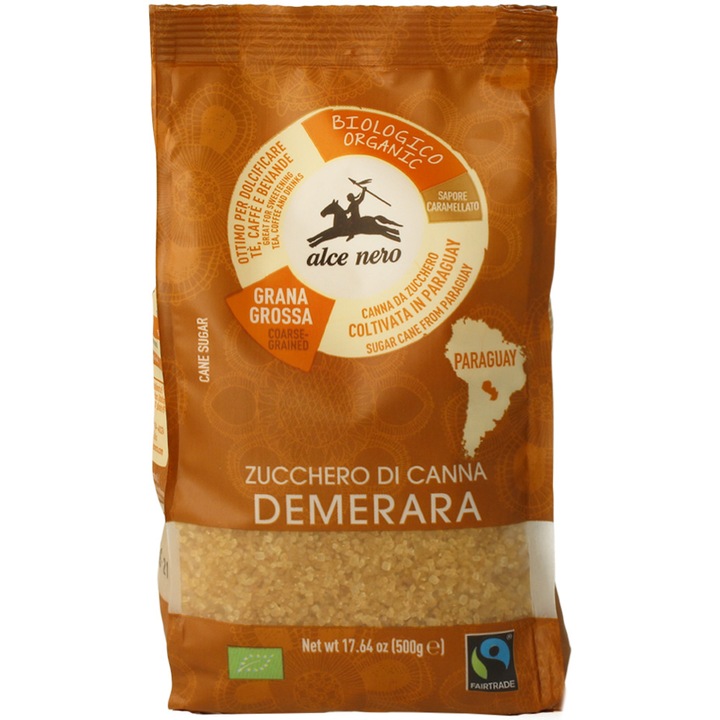 Zahar brun cristalizat Fairtrade Demerara Alce Nero, 500g