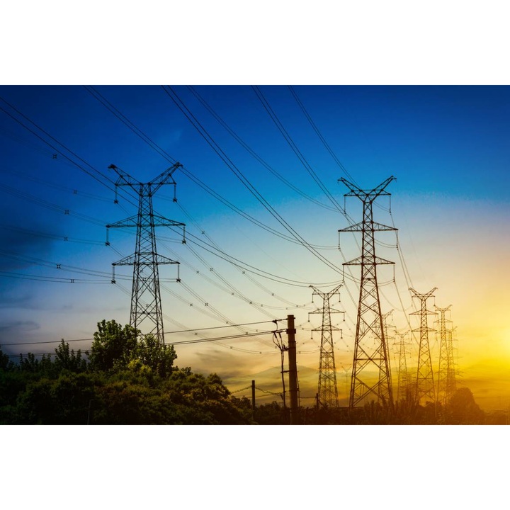 Sticker perete - Stalpi De Curent Electric In Lumina Soarelui, 70x120 cm
