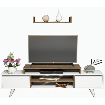 Set comoda TV si polita Melis, 160x30x48 cm,alb-nuc Set comoda TV si polita Melis, 160x30x48 cm,alb-nuc