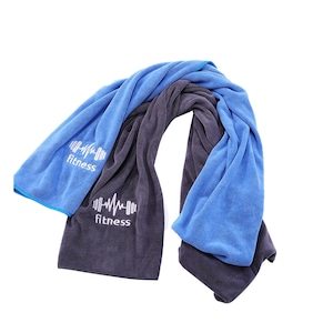 Set 2 prosoape sport, Poliester/Nylon, 95x40 cm, Albastru/Gri