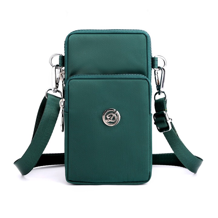 Crossbody táska, nejlon, 19x10x5 cm, zöld