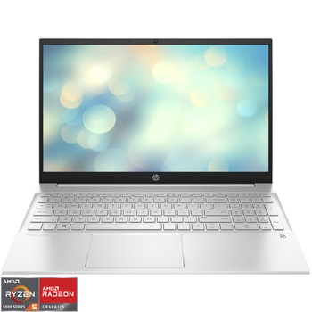 Laptop HP Pavilion 15-eh2022nq cu procesor AMD Ryzen 5 5625U pana la 4.30 GHz, 15.6", Full HD, IPS, 8GB, 512GB SSD, AMD Radeon Graphics, Free DOS, Natural Silver