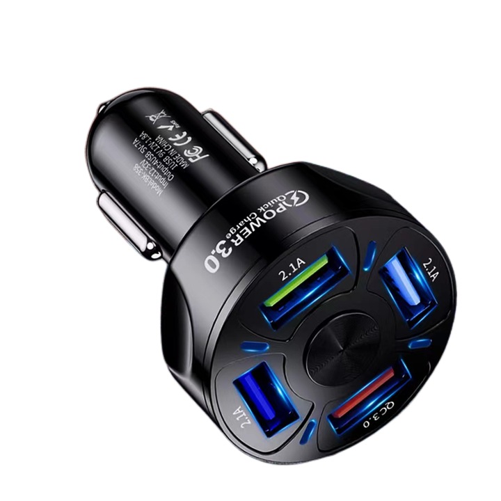 Autós töltő, USB 3.0, Fekete