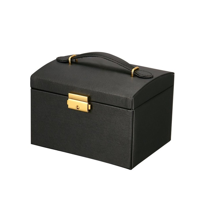 Elegáns ékszerdoboz, fekete színű, 18x13x14 cm