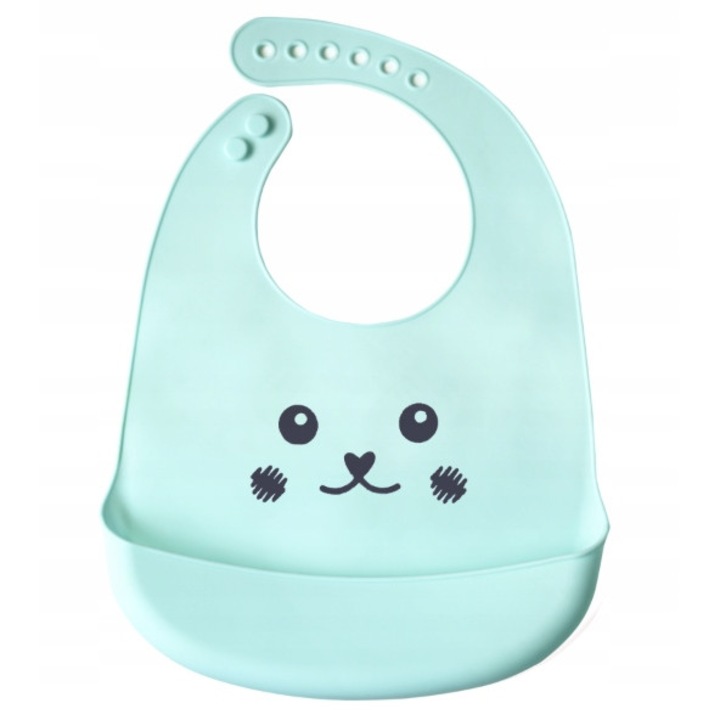 Лигавник с джоб за деца, inny, модел Smiling face, силикон, ментово зелен