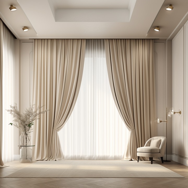 Set draperii Catifea Bej Cappucino, 2 buc x 300 cm lungime / 240 cm inaltime