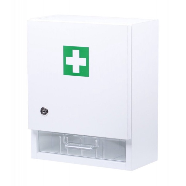 Trusa de prim ajutor montata pe perete din lemn alba, 30 de persoane, NLZM30