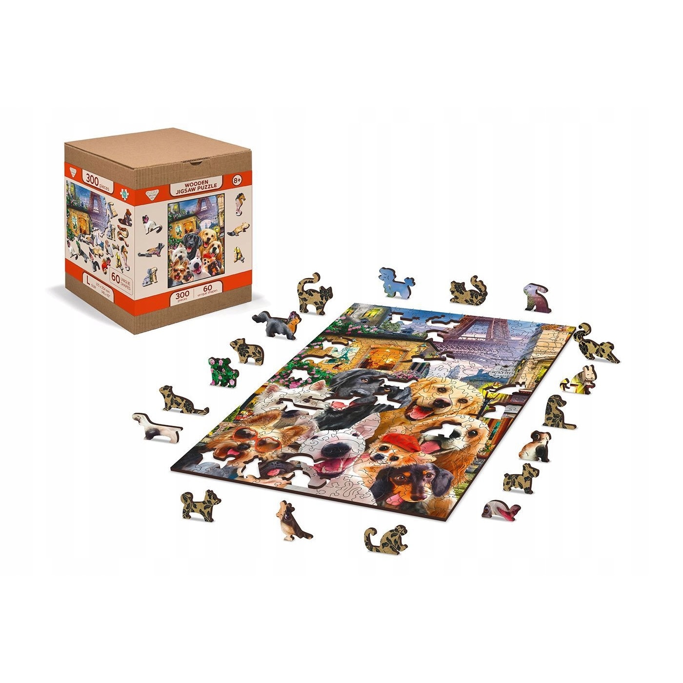 Puzzle cu figurine Magboss, Caini in Paris, 300 Piese, Lemn, Multicolor ...
