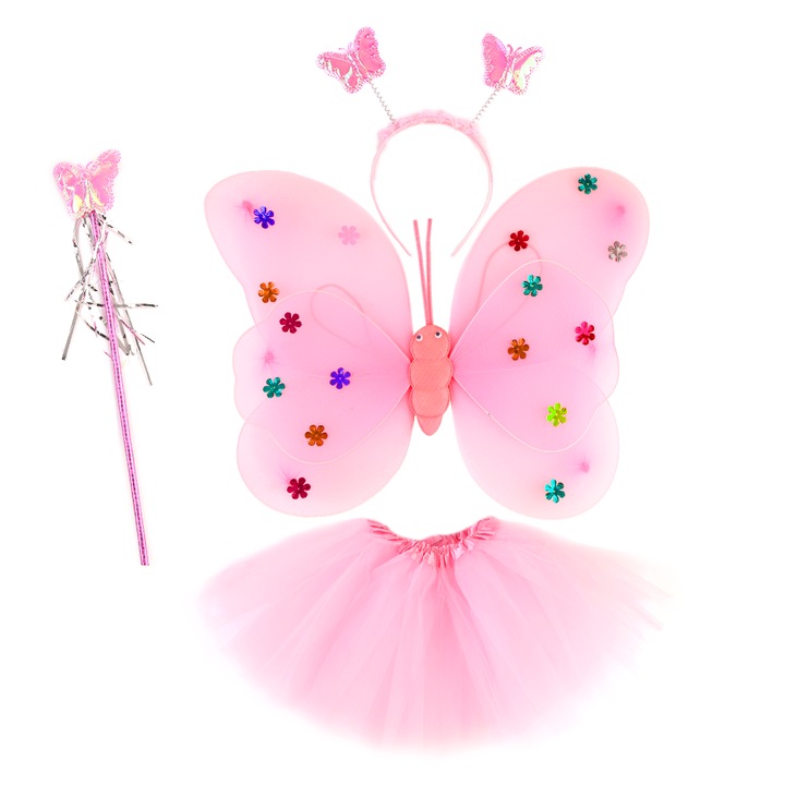 Costum de pansament de zana Nierbo® pentru fete-aripi de basm fluture, tutu, bagheta magica, pentru 3-8 ani