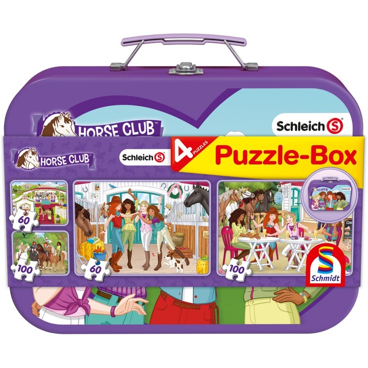 Puzzle Schmidt 4 in 1 - Horse Club, 2x60, 2x100 piese, cutie metalica