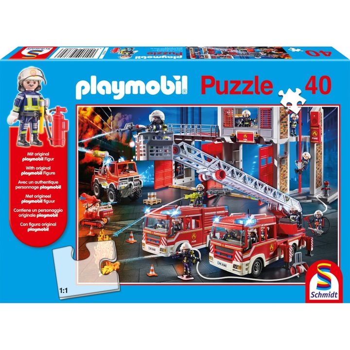 Пъзел Schmidt - Playmobil: Пожарникари, 40 части, С фигурка Playmobil