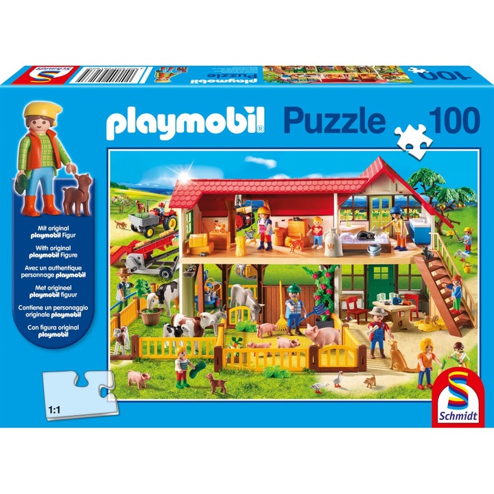 Пъзел Schmidt - Playmobil: Във фермата, 100 части, С фигурка Playmobil