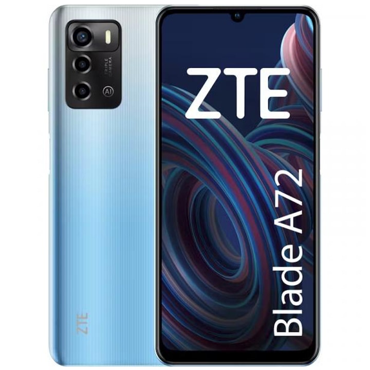 Мобилен телефон ZTE Blade A72, 4G, 64GB, 3GB RAM, Dual-SIM, Син