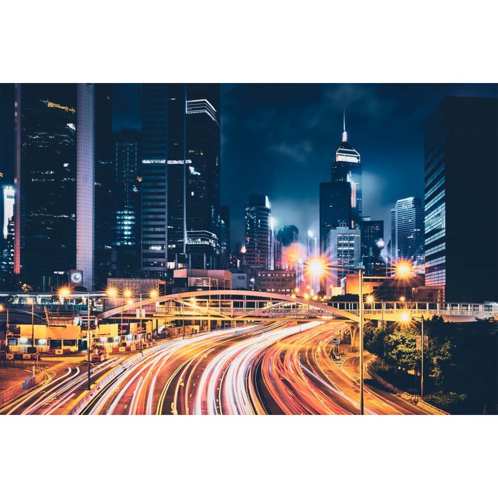 Öntapadó PVC tapéta - Éjszakai torlódás Hong Kongban, 100 x 150 cm