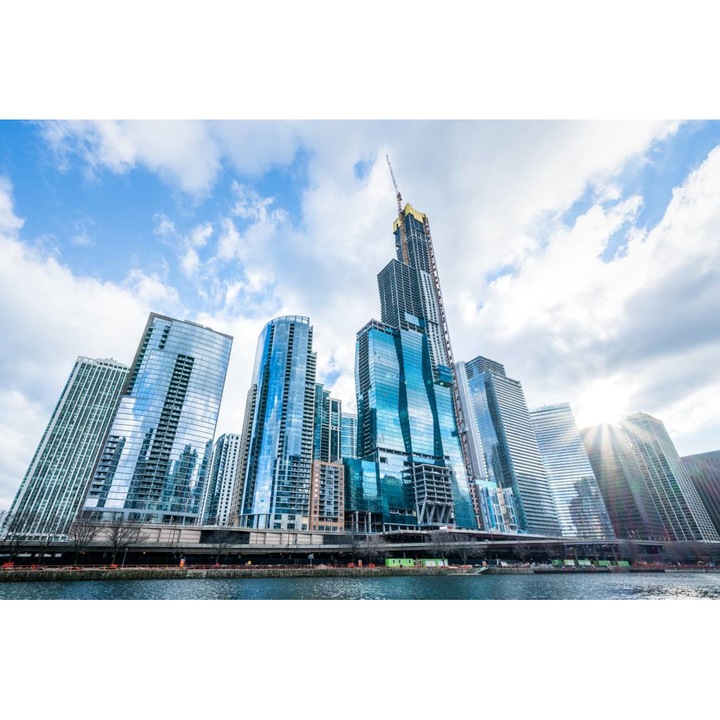 PVC öntapadós tapéta - Modern Irodaházak a kék ég alatt, 100 x 150 cm