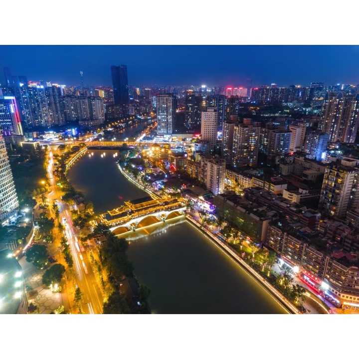 Fototapet autoadeziv PVC - Orasul Luminat In Miez De Noapte, 180 x 240 cm