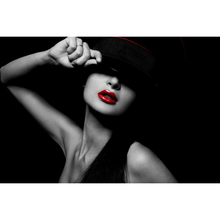 Sticker perete - Femeie Sexy Cu Ruj Rosu, 130x80 cm