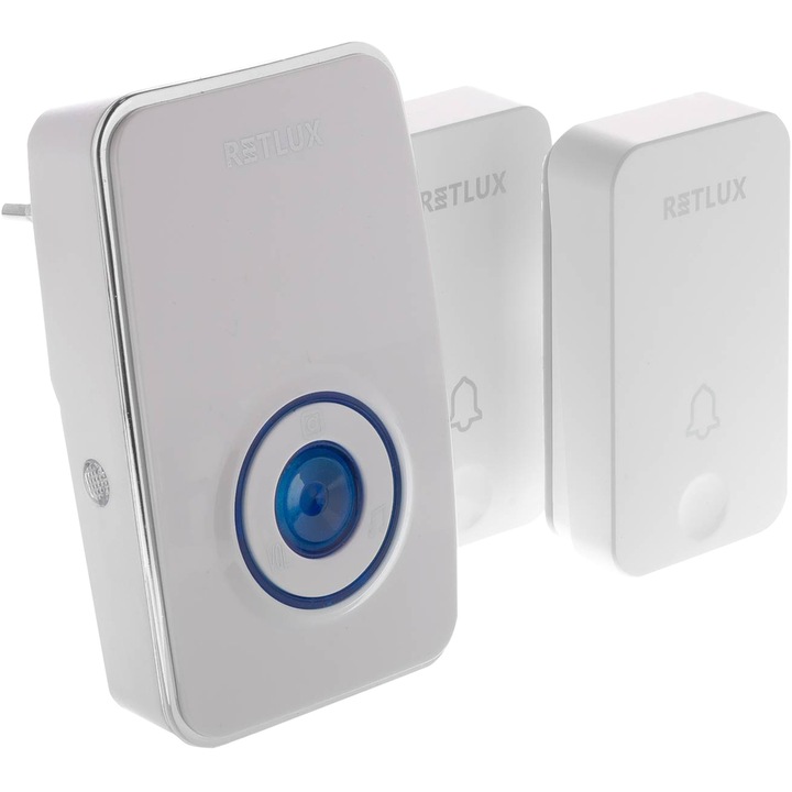 Retlux RDB 102 Vezeték nélküli csengő, Két ajtóhoz, 51 csengőhang, IP44, 150 m, Fehér
