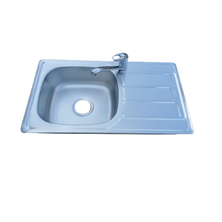 Set Chiuveta bucatarie de blat 43/76 anticalcar cuva stanga cu sifon si baterie cu teava mobila