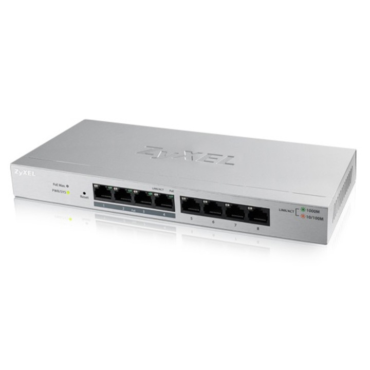 ZYXEL GS1200-8HP Switch, 8 x 1000 Mbps, 4 POE port