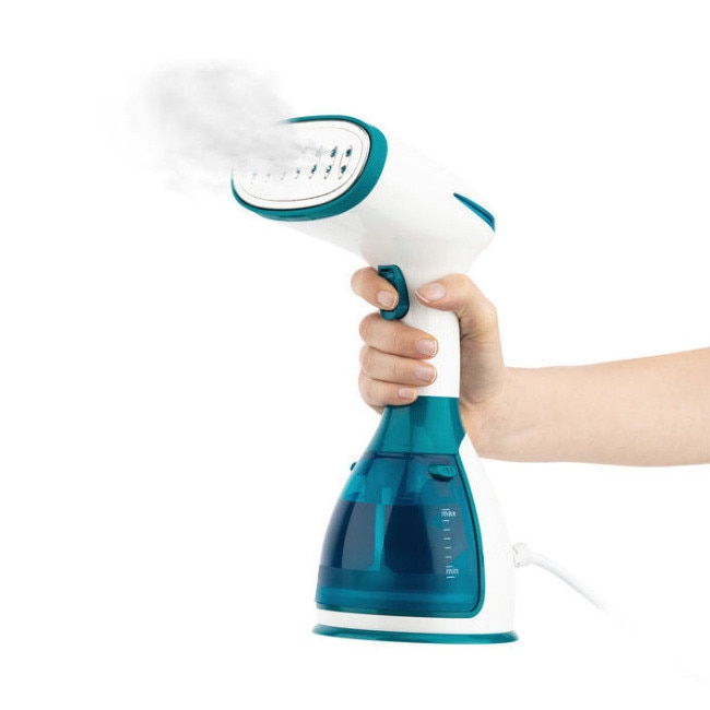 Aparat de calcat vertical cu aburi Weasy, HVP10, debit abur 32g/min, autonomie nelimitata, capacitate 280ml, incalzire rapida 30sec, oprire automata, accesorii incluse, portabil, ergonomic, albastru/alb