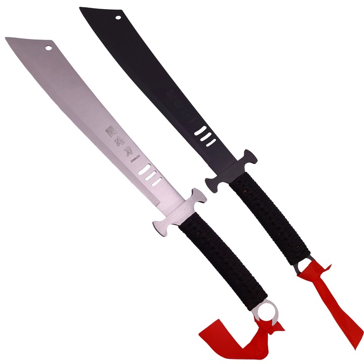 Set doua macete de vanatoare Depox, Asian Level, 57 cm, otel inoxidabil, teaca inclusa