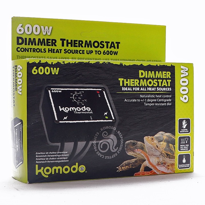 Termostat terariu Komodo, 600 W, Interval +19 - 32 grade, 10 x 8 x 4 cm, Negru