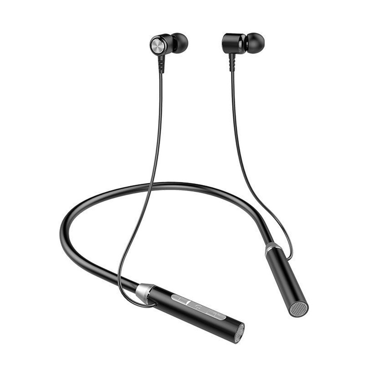 Bimkole sport vezeték nélküli fülhallgató, Bluetooth 5.1, kihangosító, True Wireless Stereo, IPX3, mágneses rögzítés, memóriakártya behelyezhető, fekete