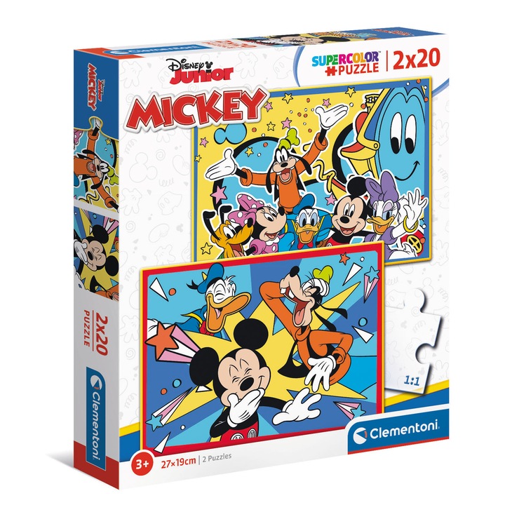 Пъзел Clementoni SuperColor - Disney Junior, Mickey, 2 в 1, 2х20 части