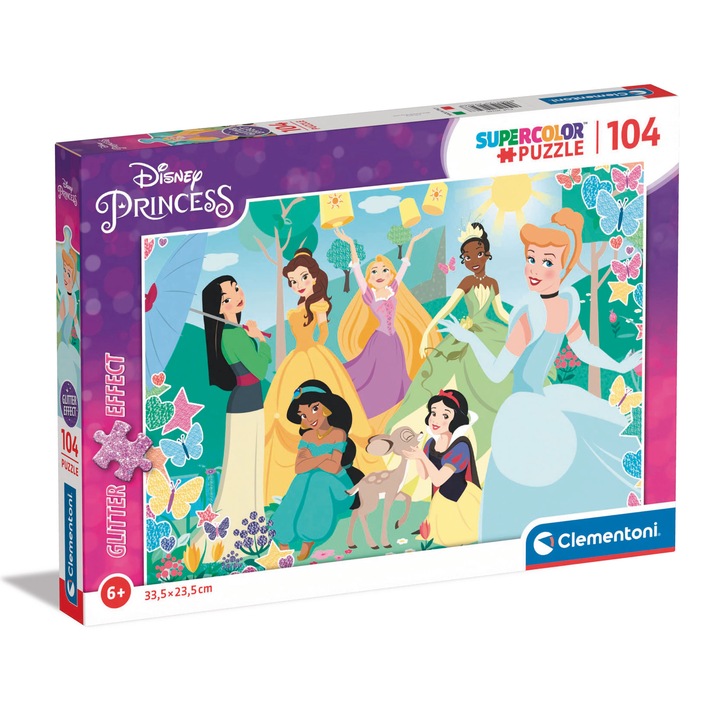 Пъзел Clementoni SuperColor Glitter - Disney Princess, 104 части