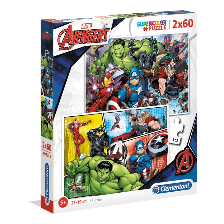 Пъзел Clementoni SuperColor - The Avengers, 2 в 1, 2x60 части