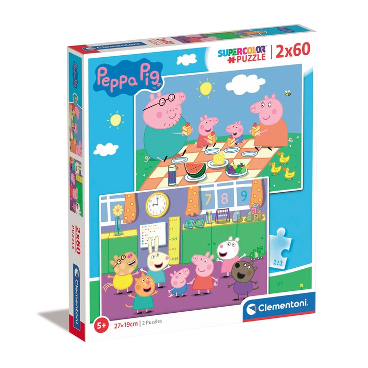 Пъзел Clementoni SuperColor - Peppa Pig, 2 в 1, 2x60 части