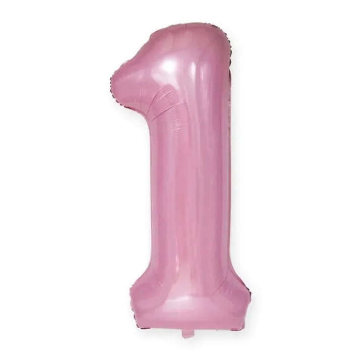 Фолиев балон номер 1, PartyDeco, розови 100см