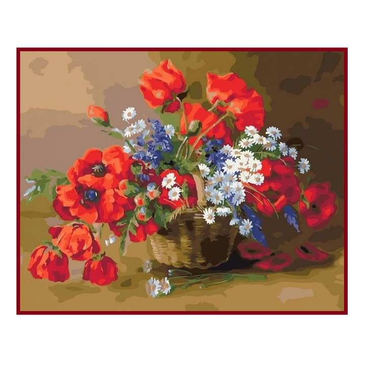 Комплект за рисуване по номера, Макове и полски цветя, 40 х 50 см, Многоцветен
