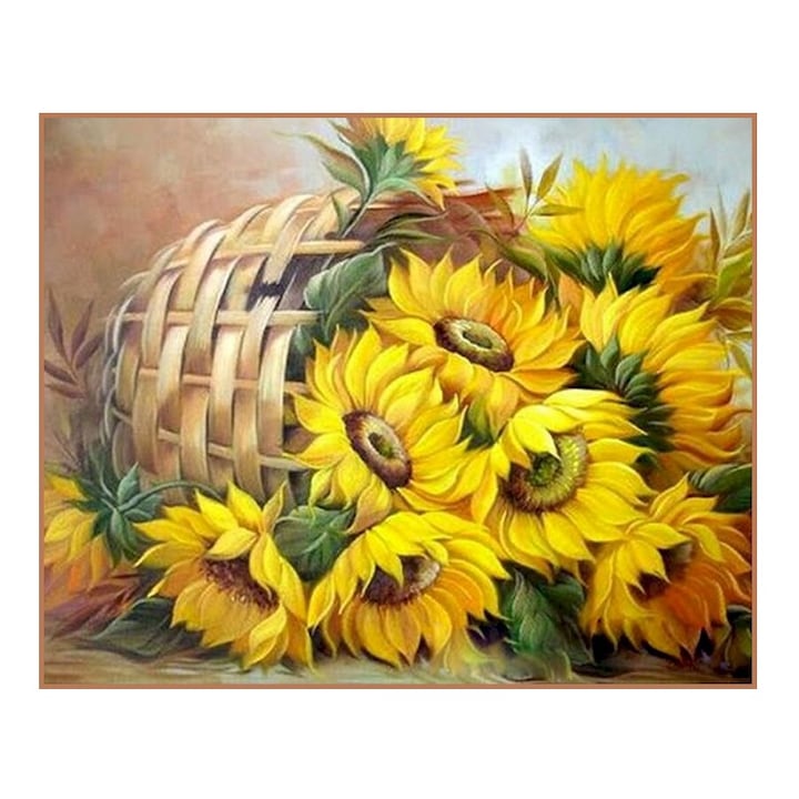 Комплект за рисуване по номера, Слънчоглед в кошница, 40 х 50 см, Многоцветен