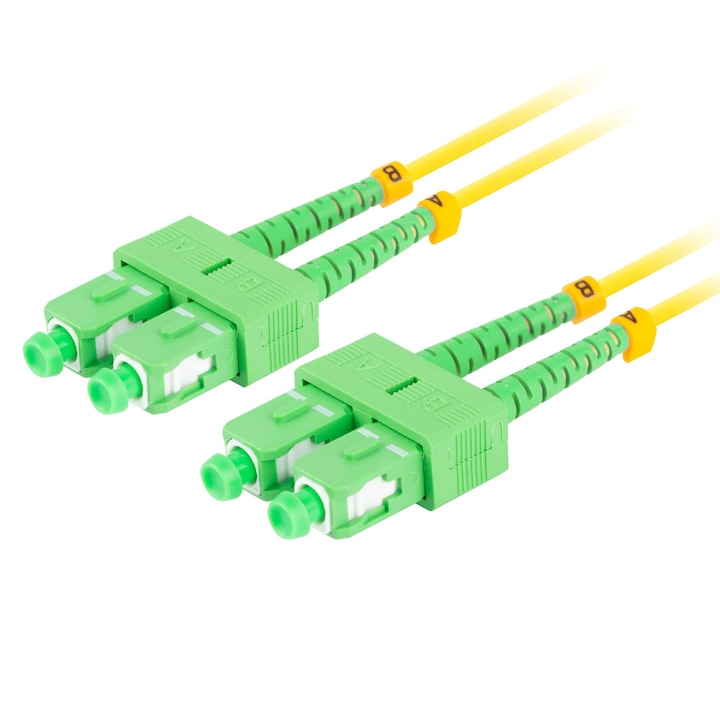 Оптичен мрежов кабел с дължина 10 м и конектори SC/APC-SC/APC, Lanberg Z43095, SM, DUPLEX 3.0MM G657A1 LSZH, жълт