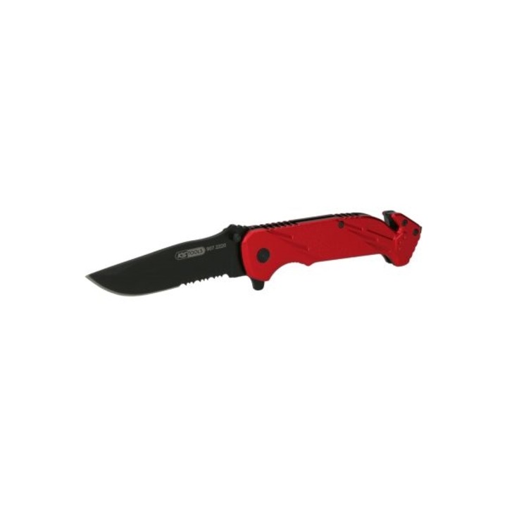 Cutit tip briceag Ks Tools 90880, cu sistem de blocare, cutter pentru curele, lungime lama 85 mm, altime lama 26 mm, negru/rosu