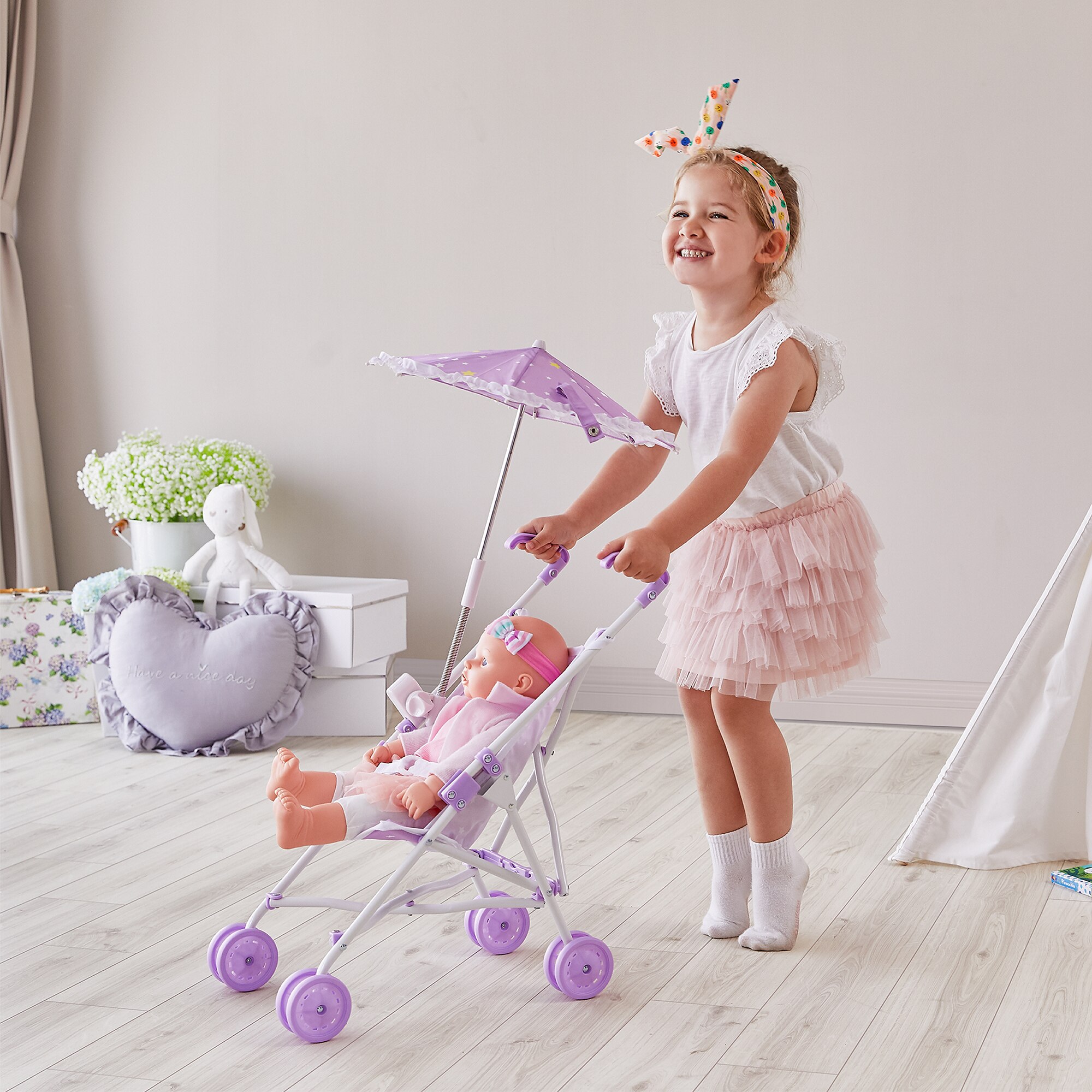Olivia's Little World - Polka Dots Princess 2-in-1 Baby Doll Stroller - FAO Schw