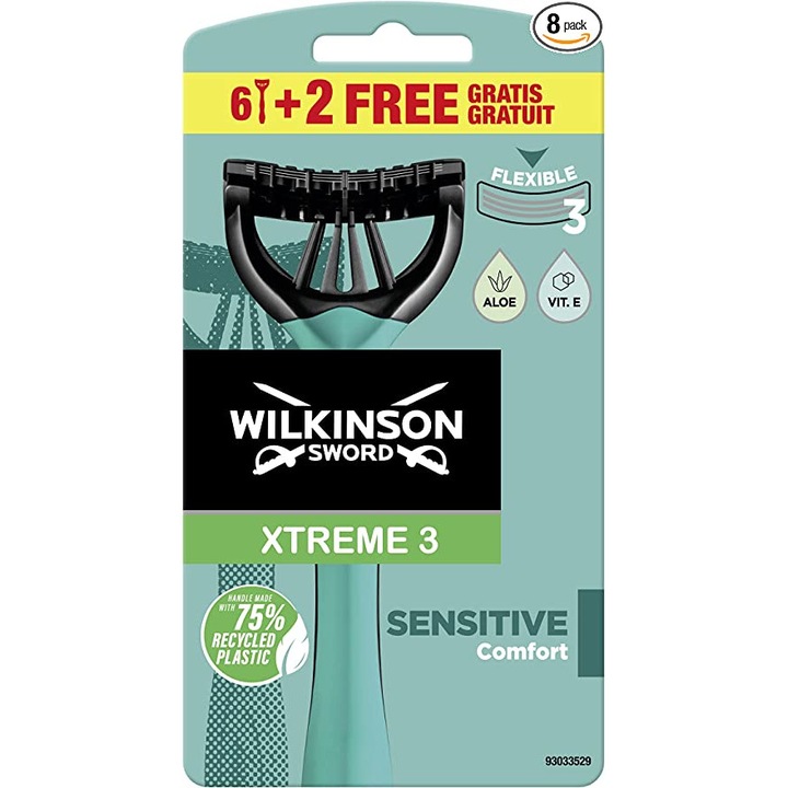 Aparat de ras de unica folosinta Wilkinson Extreme 3 Sensitive Comfort, Barbati, 8 buc