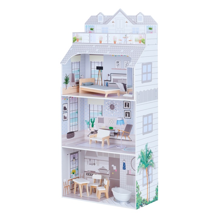 Casa de papusi Deluxe cu accesorii asortate, Olivia's Little World, 3 etaje, Gri