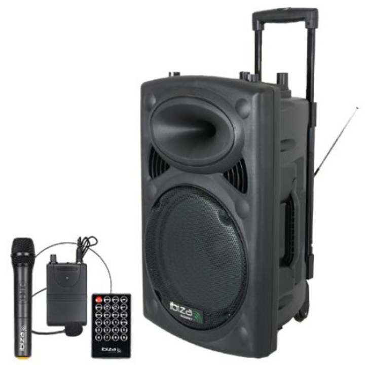 Boxa portabila Ibiza Port15UHF, 15 inch, 800W 12/230V Bluetooth, USB/MP3, Microfon fara fir