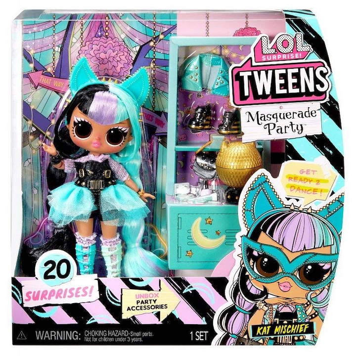 Papusa LOL Surprise! Tweens Masquerade Party Kat Mischief cu accesorii, 20cm