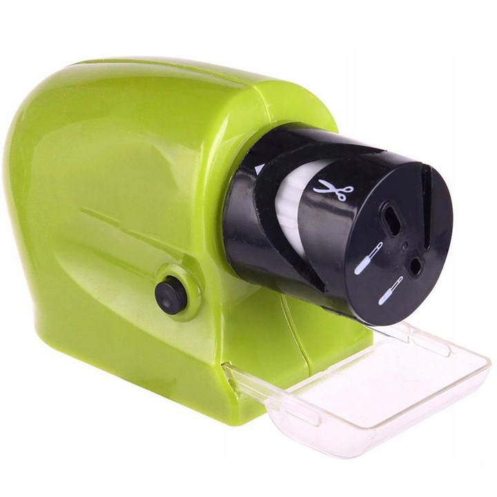 Dispozitiv electric pentru ascutit cutite/surubelnite/foarfece, Zola®, cap detasabil usor de curatat, comutator de cablu, verde/negru, 14.5x6x8 cm