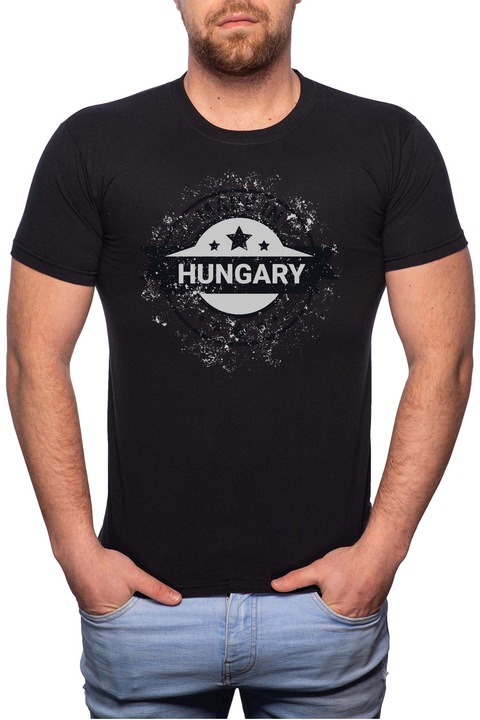 Made in Hungary, Normál fazonú feliratos férfi poló, 100% Pamut, 508, Fekete