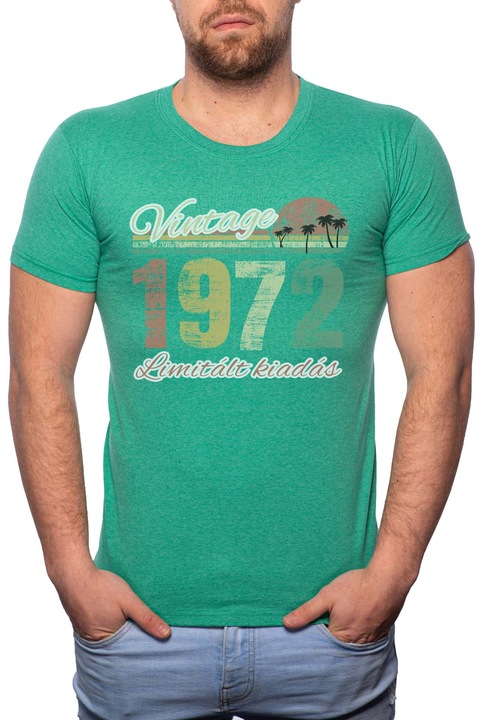 Limitált Kiadás - 1972, Normál fazonú feliratos férfi poló, 100% Pamut, 540, Zöld